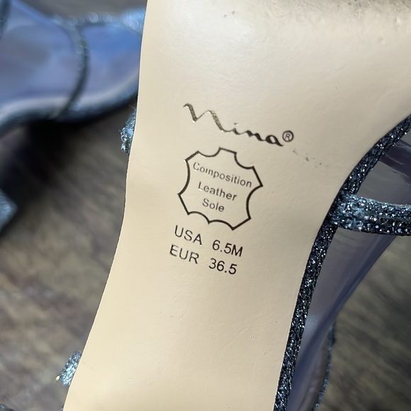 Nina Block Heel Evening Sandals Silver Strap Sandals Heels Size 6.5 - Picture 9 of 15